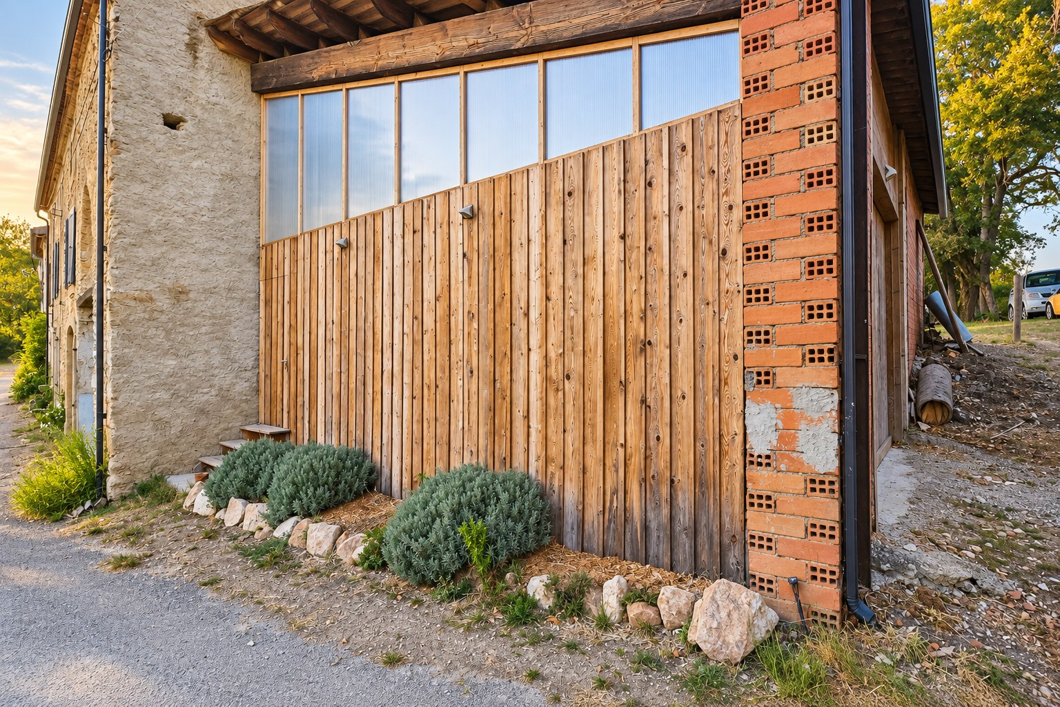 Habillage mural extérieur en bardage bois réalisé sur mesure